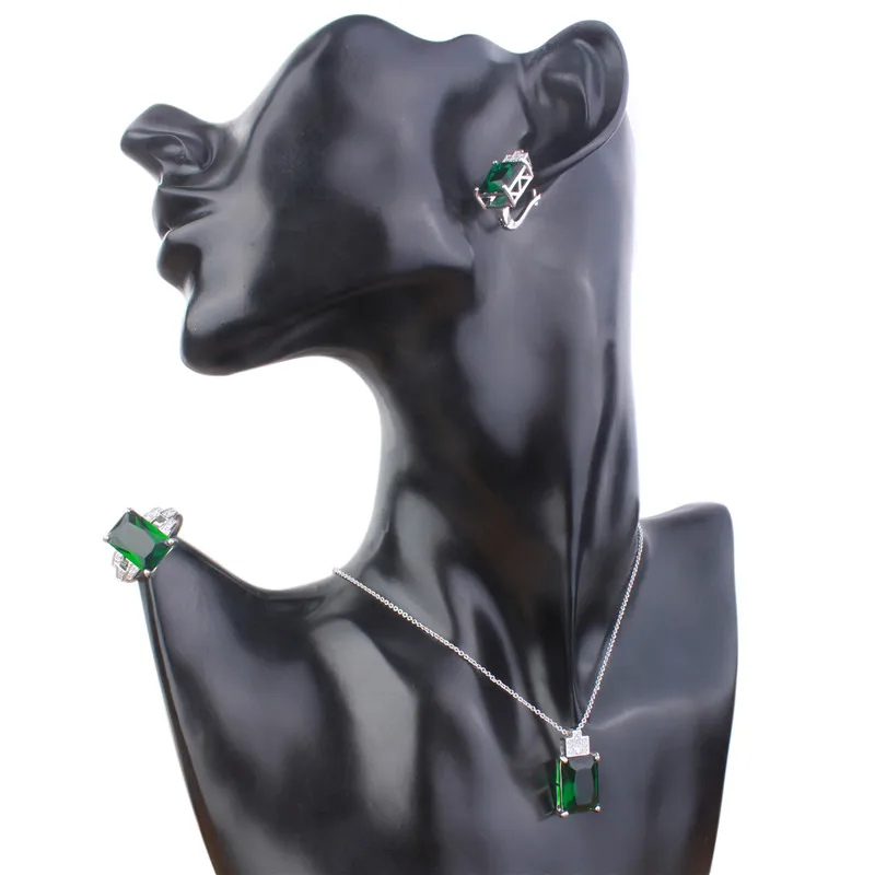 Boucles d'oreilles à tige en pierre verte argentée pour femme