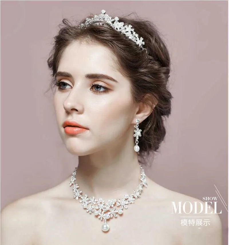 Wedding Bride Jewelry Sets Pearl Tiara Necklace Earrings Sets for Women Hair Accessories Crowns Necklace Set Tiaras Diadema Wedding Bride Jewelry Sets Pearl Tiara Necklace Earrings Sets for Women Hair Accessories Crowns Necklace Set Tiaras Diadema