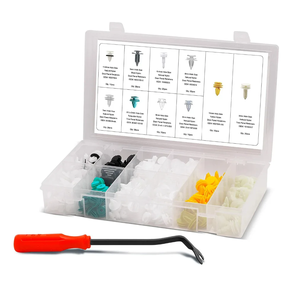 210 pcs/set Approved for Automotive Door Panel Auto Clips Assortment Bonus Fastener Remover
210 pcs/set Approved for Automotive Door Panel Auto Clips Assortment Bonus Fastener Remover