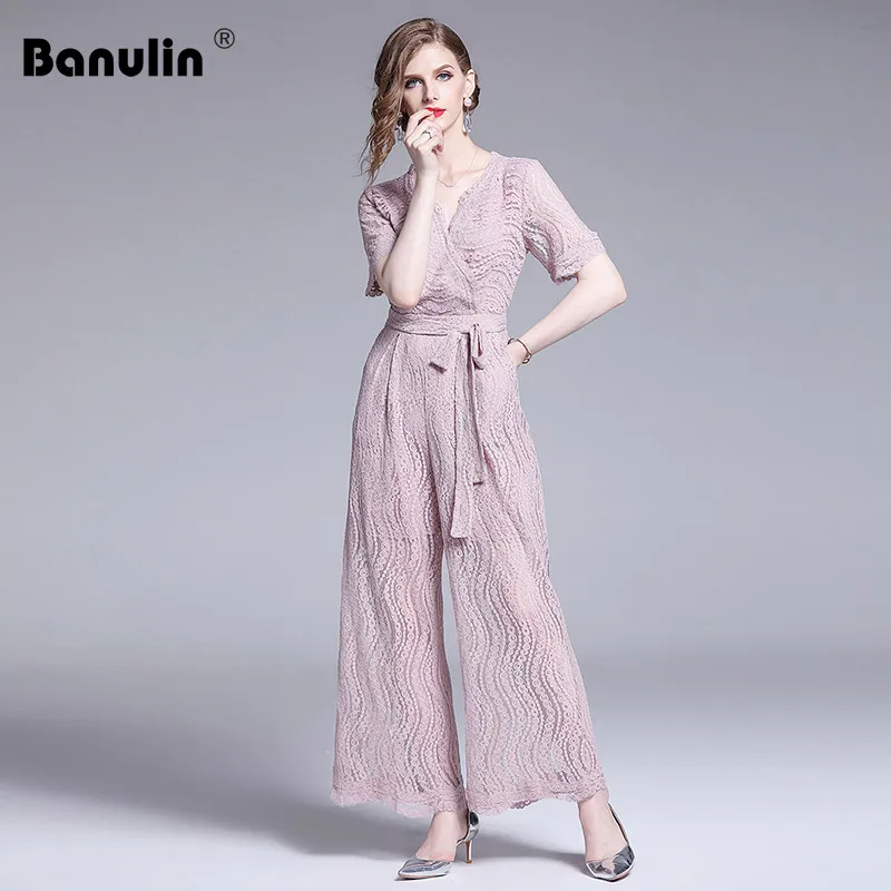 Banulin Runway Women's Summer Hollow Out Floral V-Neck Wide Leg Lace Jumpsuits 2019 New Arrival Elegant High Waist Jumpsuits
Banulin Runway Women's Summer Hollow Out Floral V-Neck Wide Leg Lace Jumpsuits 2019 New Arrival Elegant High Waist Jumpsuits
