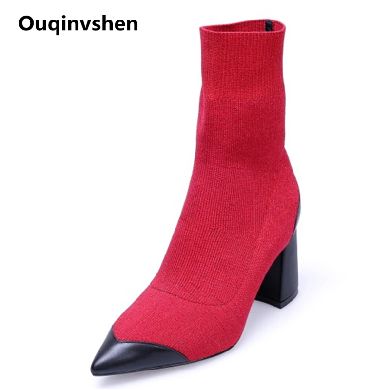 Ouqinvshen Mixed Colors Red Boots Women Thick Heels Knitting Autumn Fashion Party Sock Boots Women Pointed Toe Ankle Boots Women 
Ouqinvshen Mixed Colors Red Boots Women Thick Heels Knitting Autumn Fashion Party Sock Boots Women Pointed Toe Ankle Boots Women