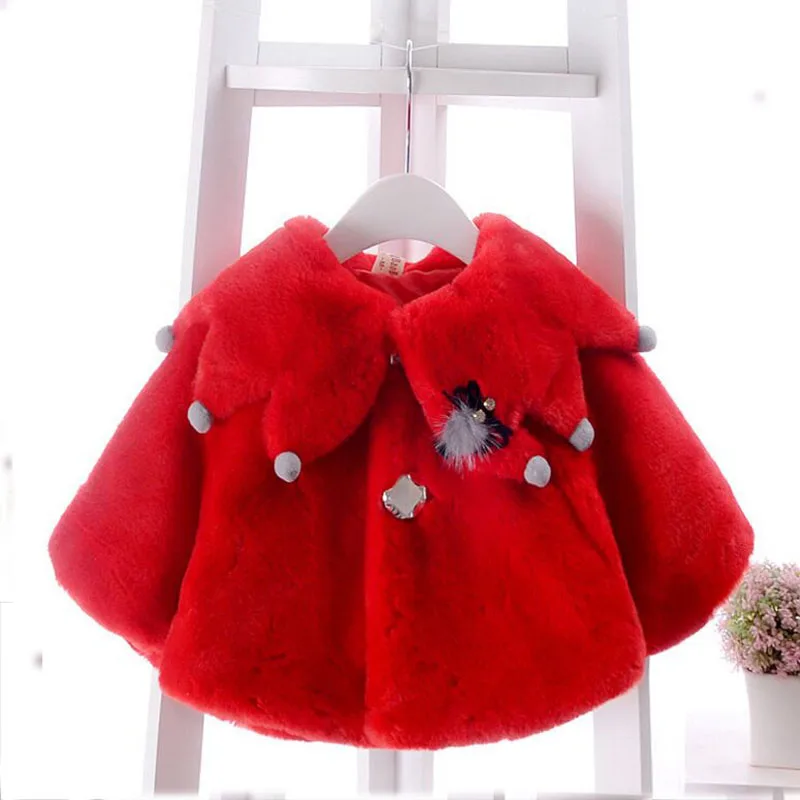 2018 Baby Winter Coat Faux Fur Thick Cloak Shawl Baby Clothing Windbreaker Coat Red White Purple