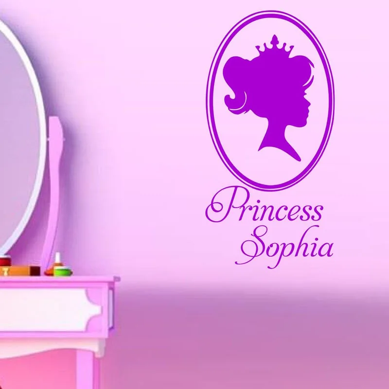 Image Customized Name Little Princess Wall Stickers Kids Bedroom Decor Mirror Frame Home Decor Nursery Kids Room Wall Decals M598