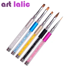 Дизайн ногтей, ручка с кисточкой горный хрусталь алмаз металл, акрил ручка Резьба порошок Гель жидкий салон лайнер кисти для ногтей с крышко...(China)