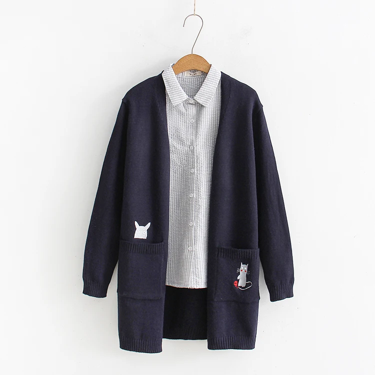 Double pocket kitty embroidery Vintage cardigan sweater mori girl 2019 autumn winter
Double pocket kitty embroidery Vintage cardigan sweater mori girl 2019 autumn winter