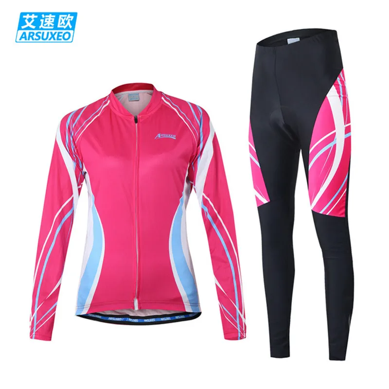 ARSUXEO women's cycling clothing set long sleeve 2019 breathable road mountain bike jerseys and pants bicycle MTB kit |