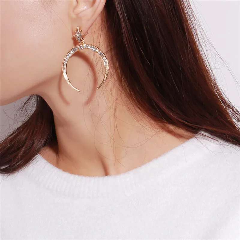 New Vintage Gold Silver Color Crescent Moon Earrings for Women Punk Round crystal Statement fashion earrings
New Vintage Gold Silver Color Crescent Moon Earrings for Women Punk Round crystal Statement fashion earrings