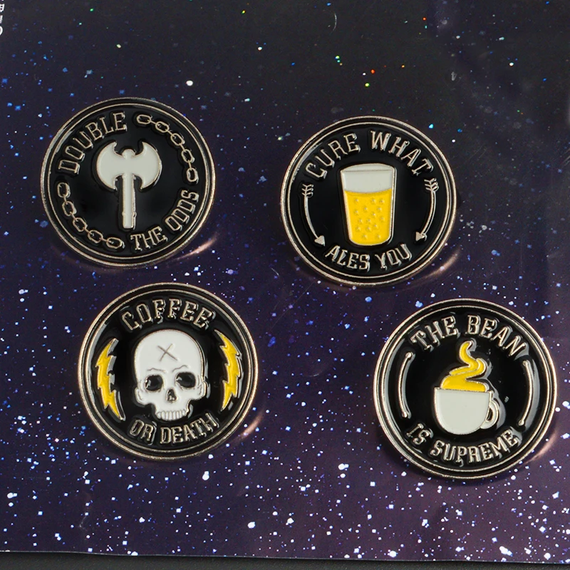 4pcs/set Punk Black Round Enamel Button Pins Ax Skull Beer Coffee Brooches Pins Badge Punk Gothic Jewelry
4pcs/set Punk Black Round Enamel Button Pins Ax Skull Beer Coffee Brooches Pins Badge Punk Gothic Jewelry