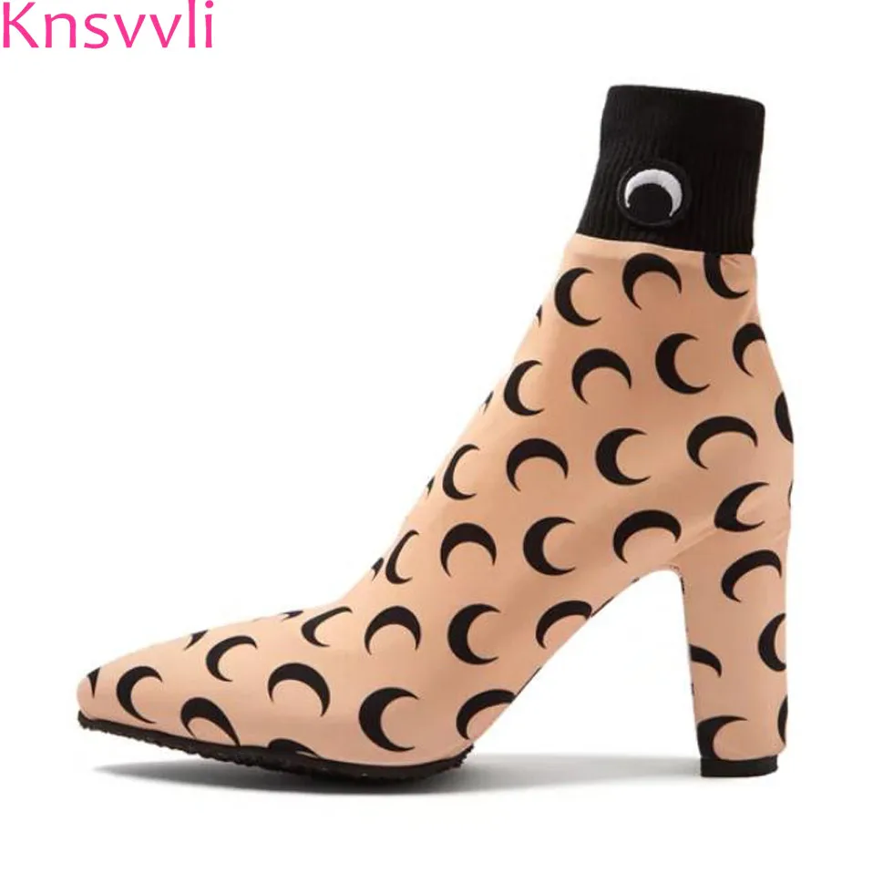 Knsvvli breathable stretch boots women moon printing sexy high heel summer ankle boots lady fashion chunky heel sock boots woman
Knsvvli breathable stretch boots women moon printing sexy high heel summer ankle boots lady fashion chunky heel sock boots woman