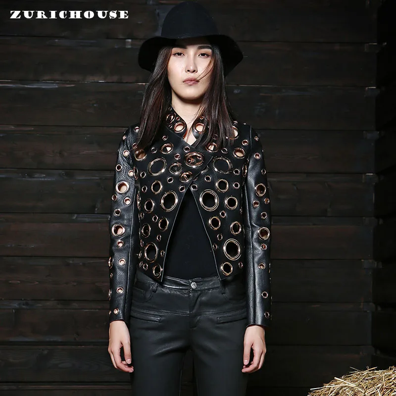 ZURICHOUSE Golden Rivet Circle Real Leather Jackets For Women 2019 New Genuine Cowhide Slim Motorcycle Coat Woman Biker Jacket
ZURICHOUSE Golden Rivet Circle Real Leather Jackets For Women 2019 New Genuine Cowhide Slim Motorcycle Coat Woman Biker Jacket