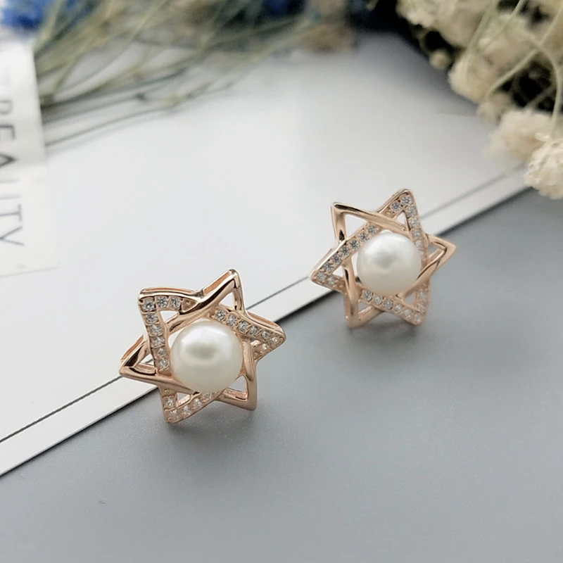 New Sterling Silver Pearl Stud Earrings Mounts S925 Inlaid Zircon Pentagram Earrings Girl Jewelry Gift
New Sterling Silver Pearl Stud Earrings Mounts S925 Inlaid Zircon Pentagram Earrings Girl Jewelry Gift