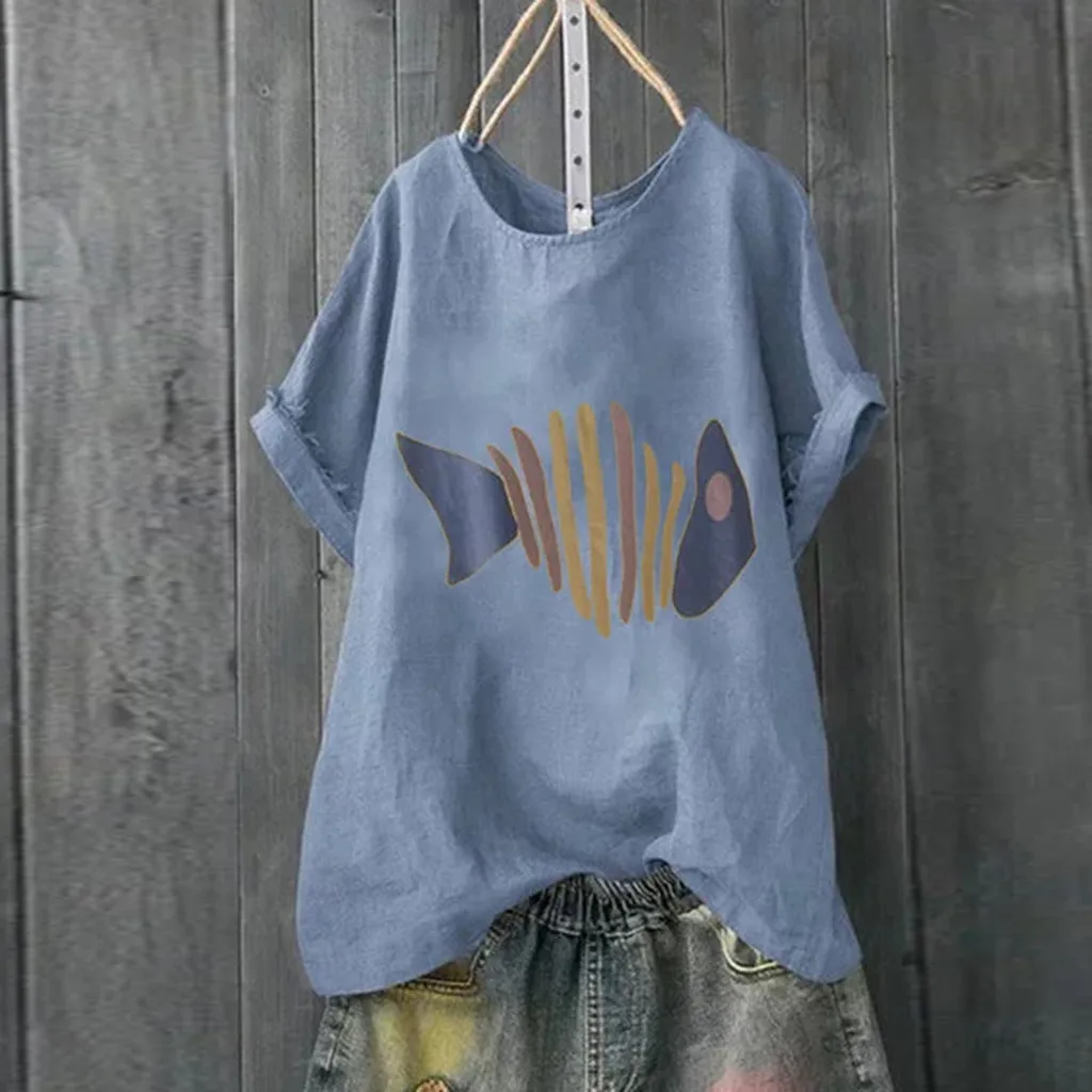 2019 Women Vintage print t-shirt summer Casual Plus Size Cotton Linen tshirt Loose O-Neck Short Sleeve fish bones Print tops #4
2019 Women Vintage print t-shirt summer Casual Plus Size Cotton Linen tshirt Loose O-Neck Short Sleeve fish bones Print tops #4