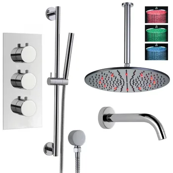 doccia 16" Thermostatic Shower Set Led Shower Head with sidle bar and the bathtub faucet
doccia 16" Thermostatic Shower Set Led Shower Head with sidle bar and the bathtub faucet