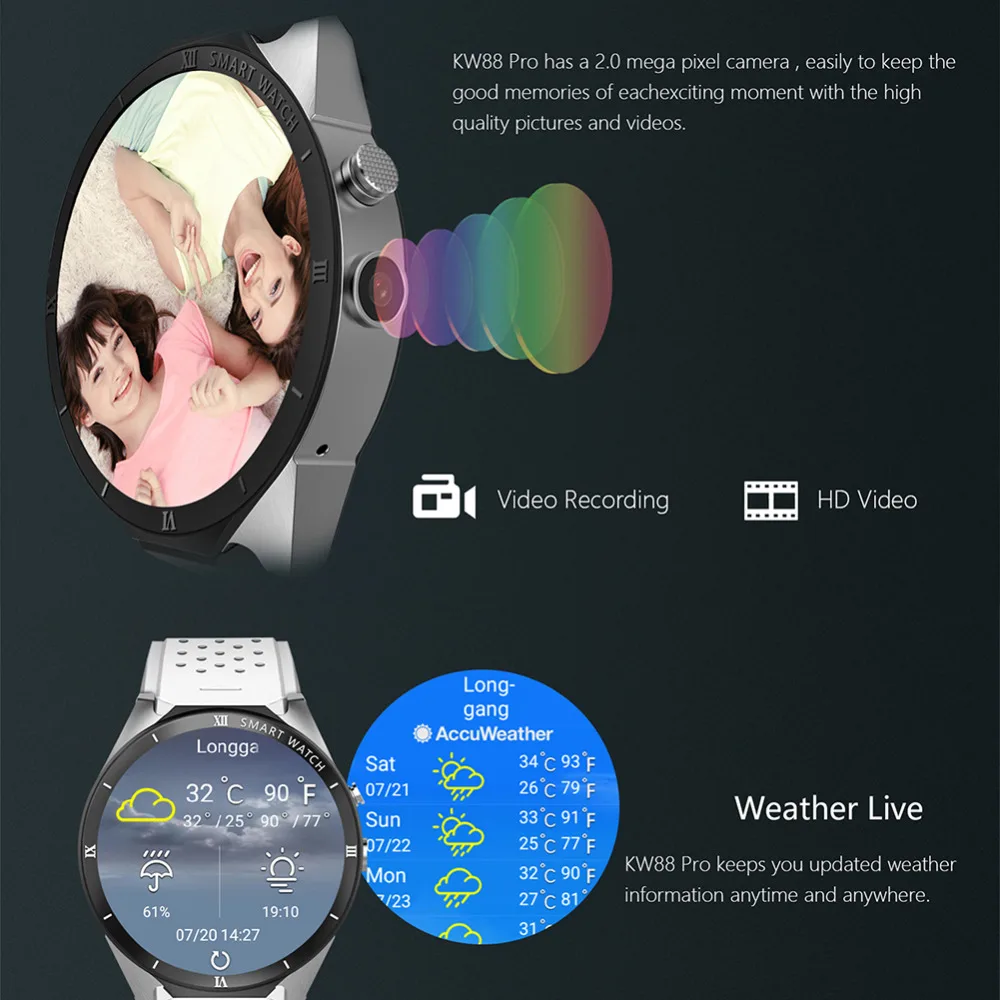 ALLOYSEED KW88 Pro Android 7.0 RAM 1GB ROM 16GB Heart Rate Monitor Pedometer 2MP Camera SIM Card 3G WIFI GPS Smart Watch Phone
ALLOYSEED KW88 Pro Android 7.0 RAM 1GB ROM 16GB Heart Rate Monitor Pedometer 2MP Camera SIM Card 3G WIFI GPS Smart Watch Phone