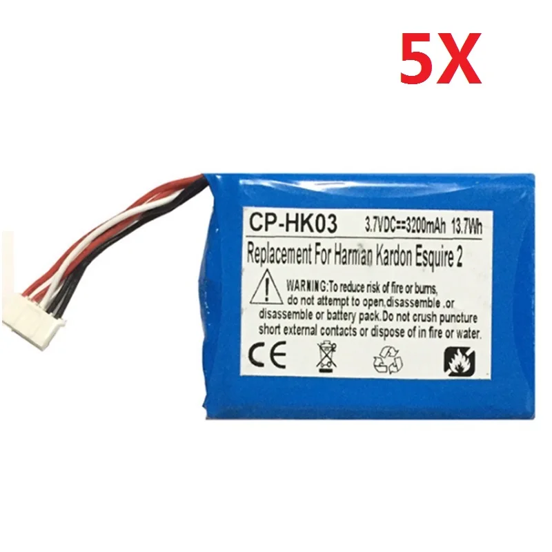 Wholesale 5Pcs Battery for Harman Kardon Esquire 2 Player New Li Polymer Rechargeable Batteria Replacement 3.7V 3200mAh GSP80507