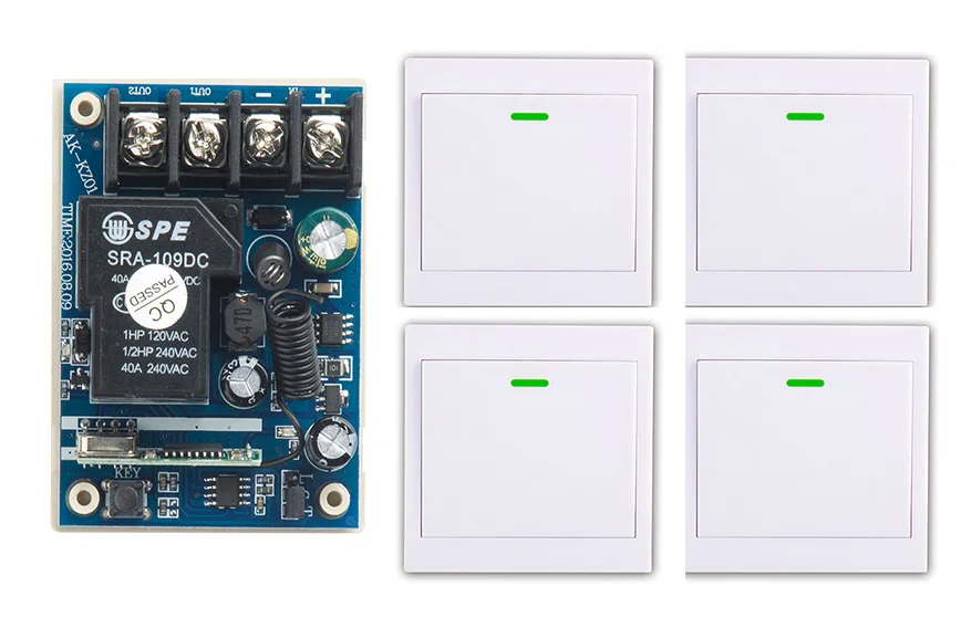DC12V 24V 36V 48V 10A 1CH Remote Switch Receiver Wall Transmitter Wireless Power Switch Garage Door lamp/window/shutters 
DC12V 24V 36V 48V 10A 1CH Remote Switch Receiver Wall Transmitter Wireless Power Switch Garage Door lamp/window/shutters