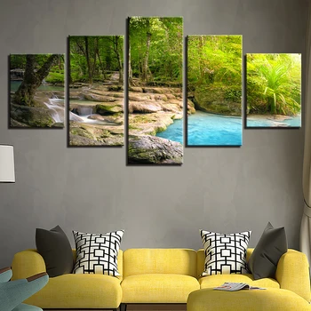 

Canvas Decor Print HD Framework Wall Art Poster 5 Panel Lake Tree Landscape For Living Room Cuadros Modular Picture Paintings