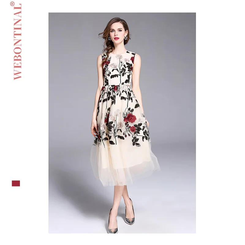 WEBONTINAL Sweet Rose Embroidered Mesh Summer Dress Sleeveless Vest Dress Elegant Women Dress Ladies Dresses Party Vestidos
WEBONTINAL Sweet Rose Embroidered Mesh Summer Dress Sleeveless Vest Dress Elegant Women Dress Ladies Dresses Party Vestidos