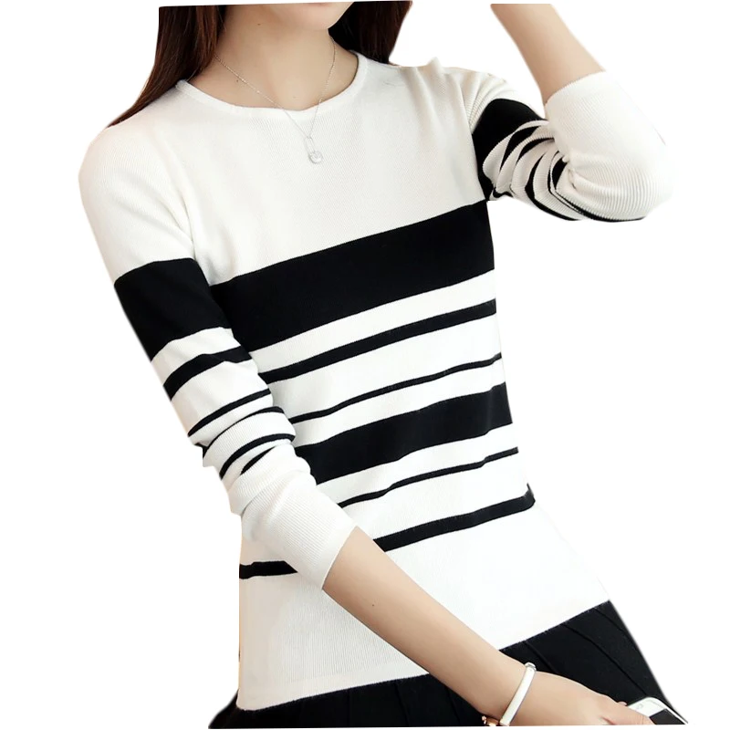 Kumeiya Women Pullover Sweater 2019 Autumn Winter Striped Thin Knitted Sweater Female Fashion Wild Knitwear Black White
Kumeiya Women Pullover Sweater 2019 Autumn Winter Striped Thin Knitted Sweater Female Fashion Wild Knitwear Black White