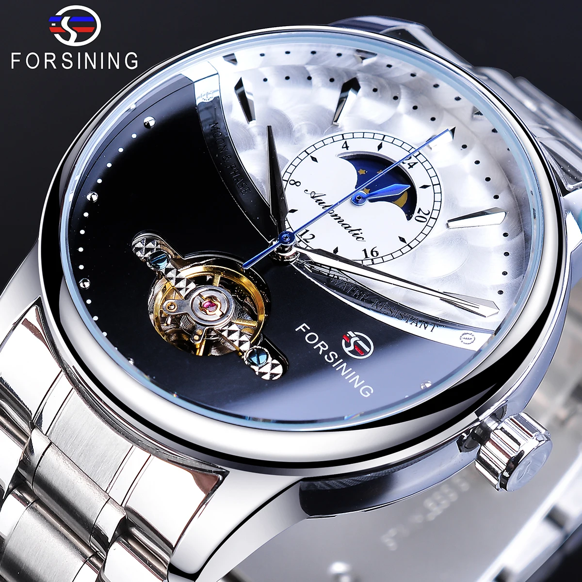Forsining Brand Male Watches Casual Automatic Moonphase Half Dial Self-Wind Mechanical Stainless Steel Strap Dress Wristwatches
Forsining Brand Male Watches Casual Automatic Moonphase Half Dial Self-Wind Mechanical Stainless Steel Strap Dress Wristwatches