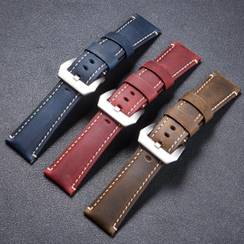 Crazy Horse Sports Men Genuine Leather Watchband 22mm 24mm 26mm Red Blue Brown Handmade Watch Strap Band With Solid Button
Crazy Horse Sports Men Genuine Leather Watchband 22mm 24mm 26mm Red Blue Brown Handmade Watch Strap Band With Solid Button