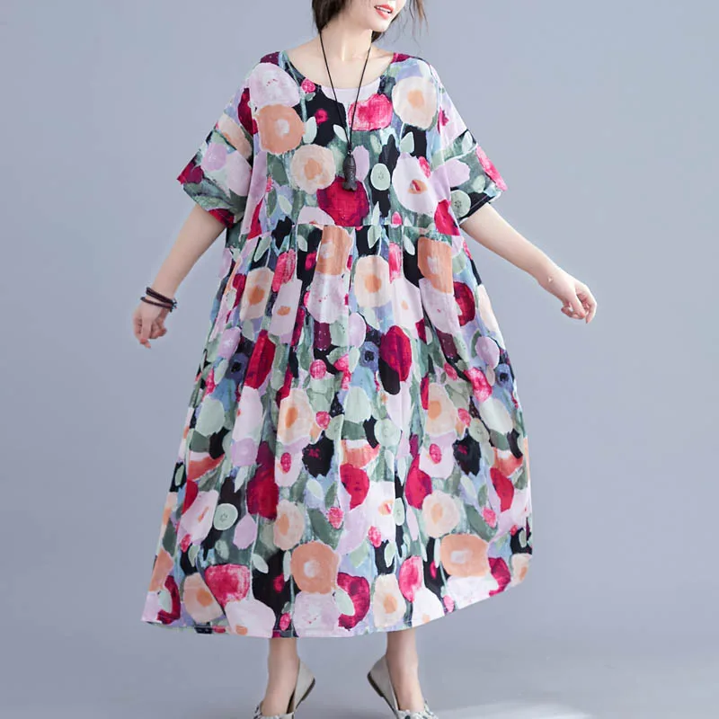 Женский винтажный сарафан из хлопка и льна свободное пляжное платье макси с