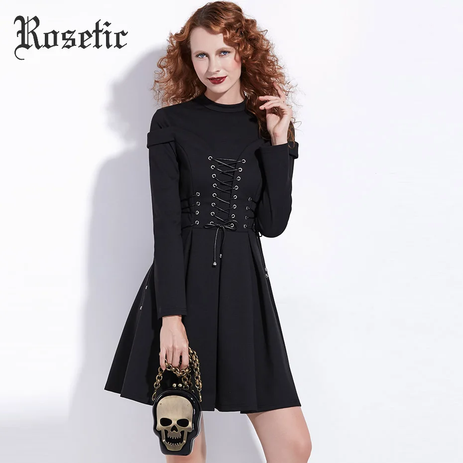 Rosetic Women Gothic Style Fashion Autumn Black Dresses Stand Collar Long Sleeve Lace-Up Bandage Bow Pleated A-Line New Dress
Rosetic Women Gothic Style Fashion Autumn Black Dresses Stand Collar Long Sleeve Lace-Up Bandage Bow Pleated A-Line New Dress
