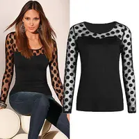 2018 NEW Sexy autumn winter Women's Fashion Long Sleeve O-neck Tops Polka Dots Casual Loose Blouse Shirt Femme Clothes image