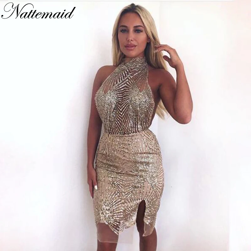 NATTEMAID Mesh Halter Backless Off Shoulder Dresses 2018 Summer Hollow Out Sequin Bodycon Dress Women Casual Mini Sexy Vestidos
NATTEMAID Mesh Halter Backless Off Shoulder Dresses 2018 Summer Hollow Out Sequin Bodycon Dress Women Casual Mini Sexy Vestidos
