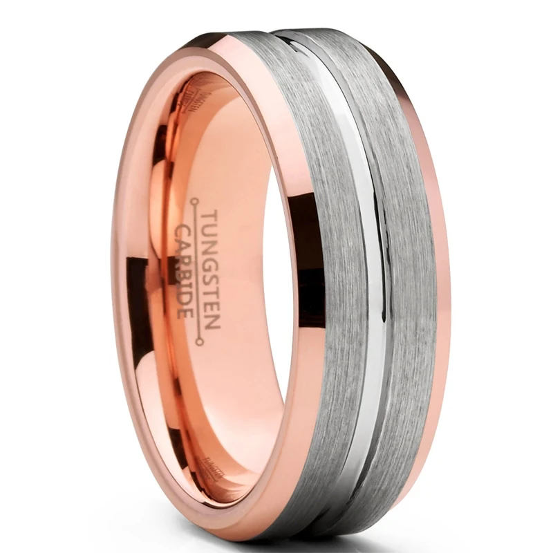 

Customize Rose Gold Tungsten Carbide Rings Comfort Fit Men Women Anniversary Eternity Finger Jewelry