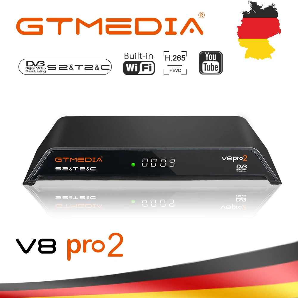 Декодер GTmedia V8 Pro2 DVB-S2/T2Cable DVB-S2X встроенный WiFi H.265 Поддержка IPTV CCCAM PowerVu Biss key