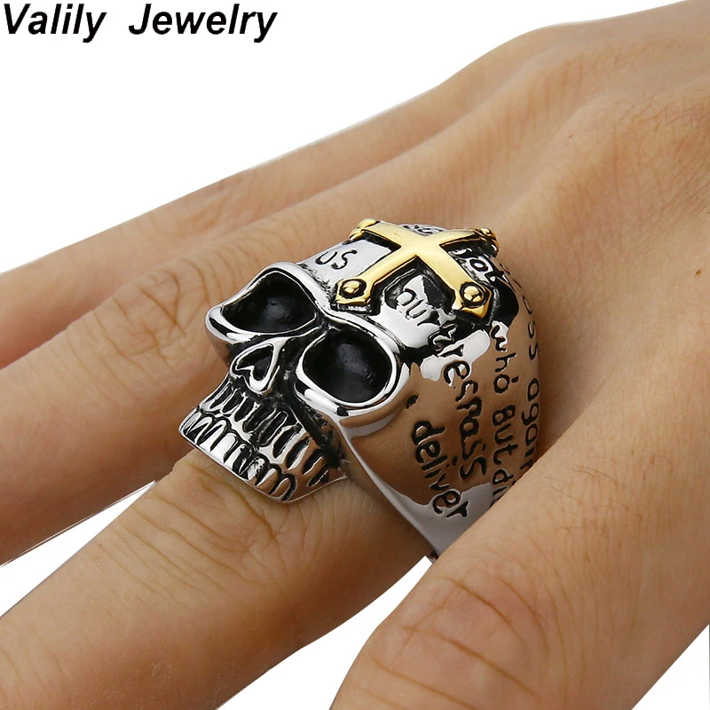 Valily Jewelry Men's Gothic Skull Cross Ring Stainless Steel Gold plating Bible Cross Skeleton Rings For Men Hip Hop Jewelry
Valily Jewelry Men's Gothic Skull Cross Ring Stainless Steel Gold plating Bible Cross Skeleton Rings For Men Hip Hop Jewelry