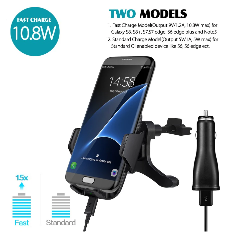 GOLDFOX QI Wireless charger Car Fast Charger For Samsung Galaxy S8, S8+, S6 S7 Note5 S6 edge+ for Iphone 8 Air Vent Mount Holder
GOLDFOX QI Wireless charger Car Fast Charger For Samsung Galaxy S8, S8+, S6 S7 Note5 S6 edge+ for Iphone 8 Air Vent Mount Holder