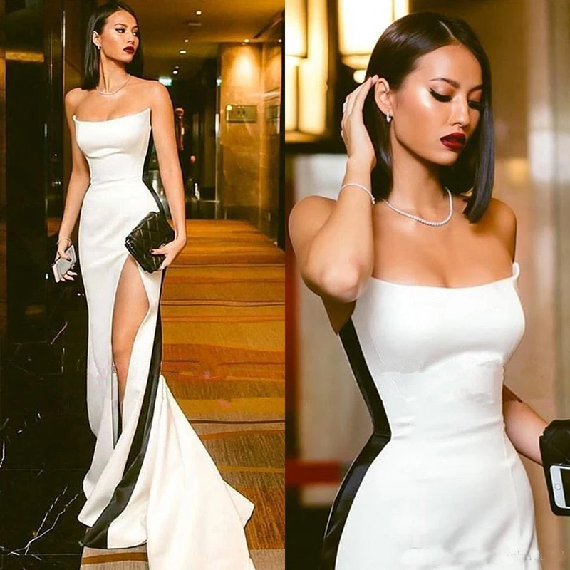 Modest Black and White Evening Dresses 2019 Strapless High Side Split Sexy Long Prom Party Formal Gowns
Modest Black and White Evening Dresses 2019 Strapless High Side Split Sexy Long Prom Party Formal Gowns