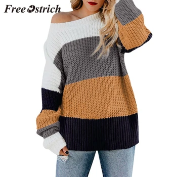FREE OSTRICH Women's off-the-shoulder sweater casual knit loose long-sleeved pullover polyester stitching simple sweater 2019new
FREE OSTRICH Women's off-the-shoulder sweater casual knit loose long-sleeved pullover polyester stitching simple sweater 2019new