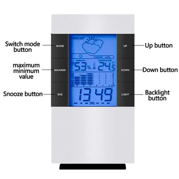Electronic Digital LCD Backlight Thermometer Hygrometer Temperature Humidity Meter Weather Station Indoor Outdoor Clock 
Electronic Digital LCD Backlight Thermometer Hygrometer Temperature Humidity Meter Weather Station Indoor Outdoor Clock