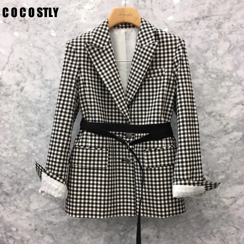 Spring and Autumn blazer women belt waist small suit retro casual suit jacket female long sleeve plaid blazer femme tide
Spring and Autumn blazer women belt waist small suit retro casual suit jacket female long sleeve plaid blazer femme tide