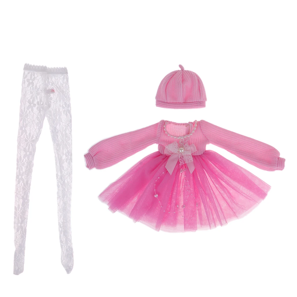 1/3 Cute Princess Sweater Dress with Stockings for BJD Doll Changing Accessories Pink