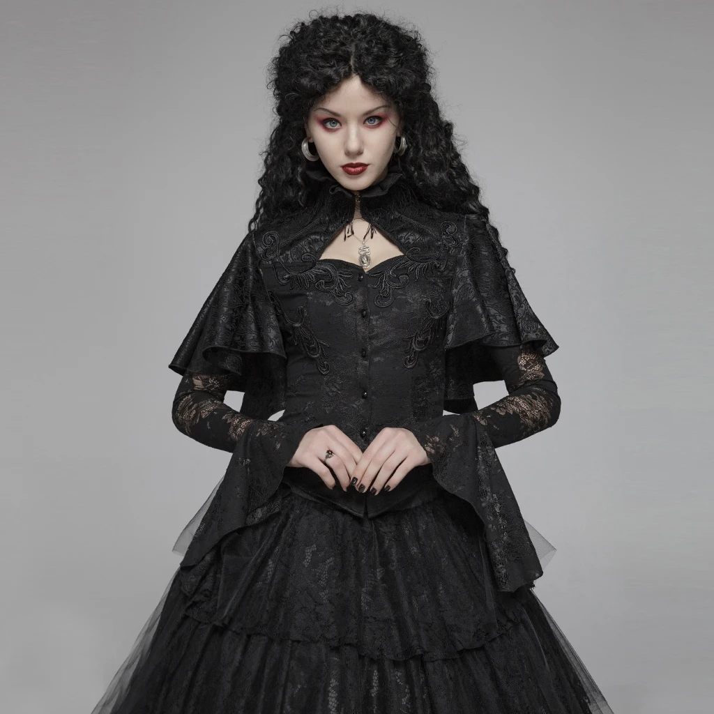 PUNK RAVE Women Gothic Lolita Shawl Shirt Jacquard Lace Hollow-out Slim Fit Sexy Evening Party Stage Performance Women Blouse
PUNK RAVE Women Gothic Lolita Shawl Shirt Jacquard Lace Hollow-out Slim Fit Sexy Evening Party Stage Performance Women Blouse