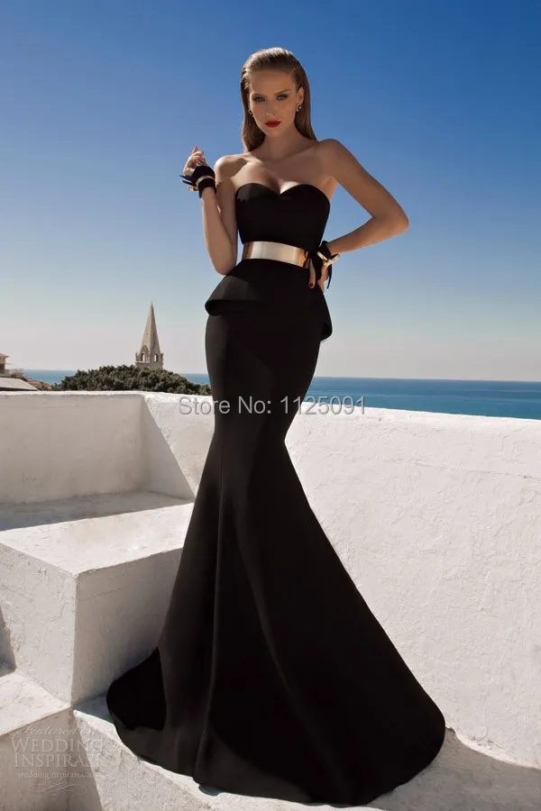 Black Sexy New Arrival Sweetheart Trumpet Sweep Train gold Sash Peplum Evening Dresses Custom Made
Black Sexy New Arrival Sweetheart Trumpet Sweep Train gold Sash Peplum Evening Dresses Custom Made