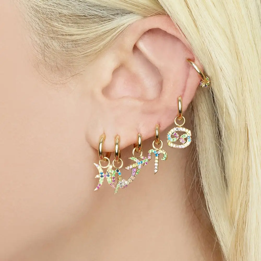 12 constellations Zodiac Sign charm drop Earrings Gold filled rainbow CZ constellations design personalized jewelry
12 constellations Zodiac Sign charm drop Earrings Gold filled rainbow CZ constellations design personalized jewelry