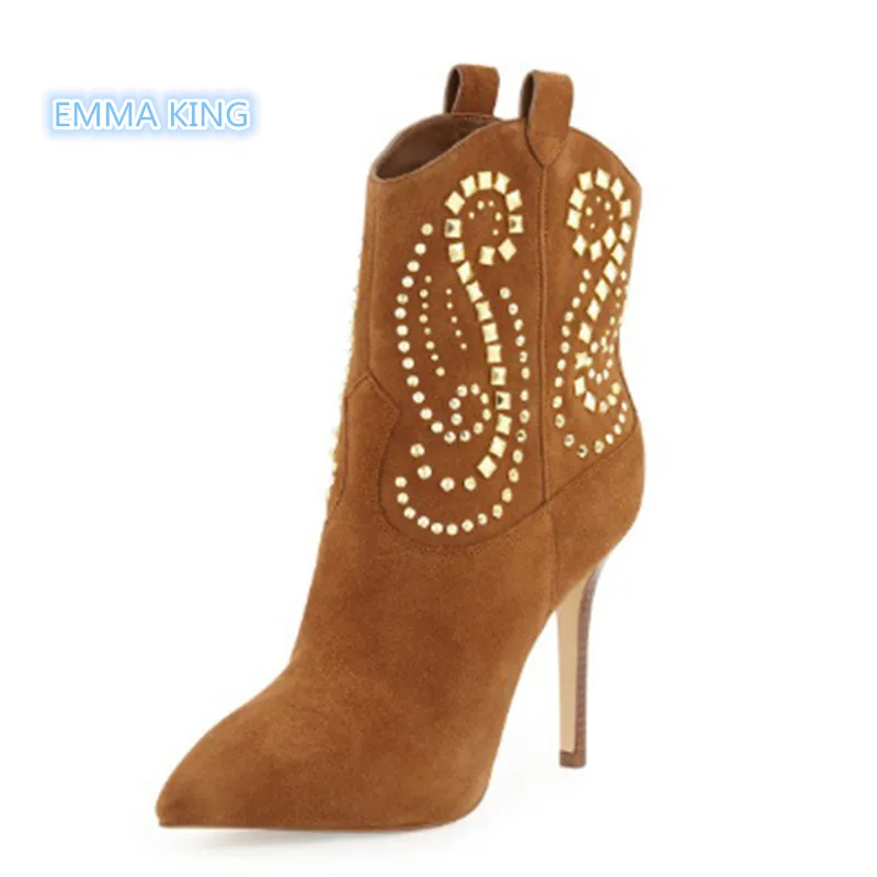 Brown Suede Studs Rhinestone Women Ankle Booties 2019 Pointed Toe Stilettos Fashion Martin Boots Slip-On High Heels Ladies Shoes
Brown Suede Studs Rhinestone Women Ankle Booties 2019 Pointed Toe Stilettos Fashion Martin Boots Slip-On High Heels Ladies Shoes