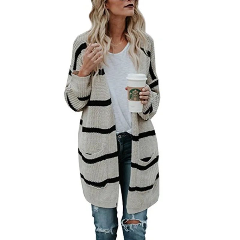 2019 autumn and winter women's sweater long stripe color matching knit cardigan Free shipping
2019 autumn and winter women's sweater long stripe color matching knit cardigan Free shipping