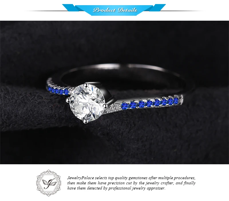 JewelryPalace Round 0.7ct Created Blue Nano Sapphire Anniversary Promise Engagement Ring Real 925 Sterling Silver Ring Jewelry 20