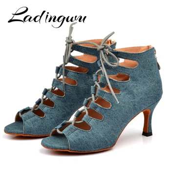 Ladingwu Latin dance shoes Women Denim Blue Dance boots wide thin high heel 10-6cm Salsa Performance Ballroom Dance Shoes
Ladingwu Latin dance shoes Women Denim Blue Dance boots wide thin high heel 10-6cm Salsa Performance Ballroom Dance Shoes