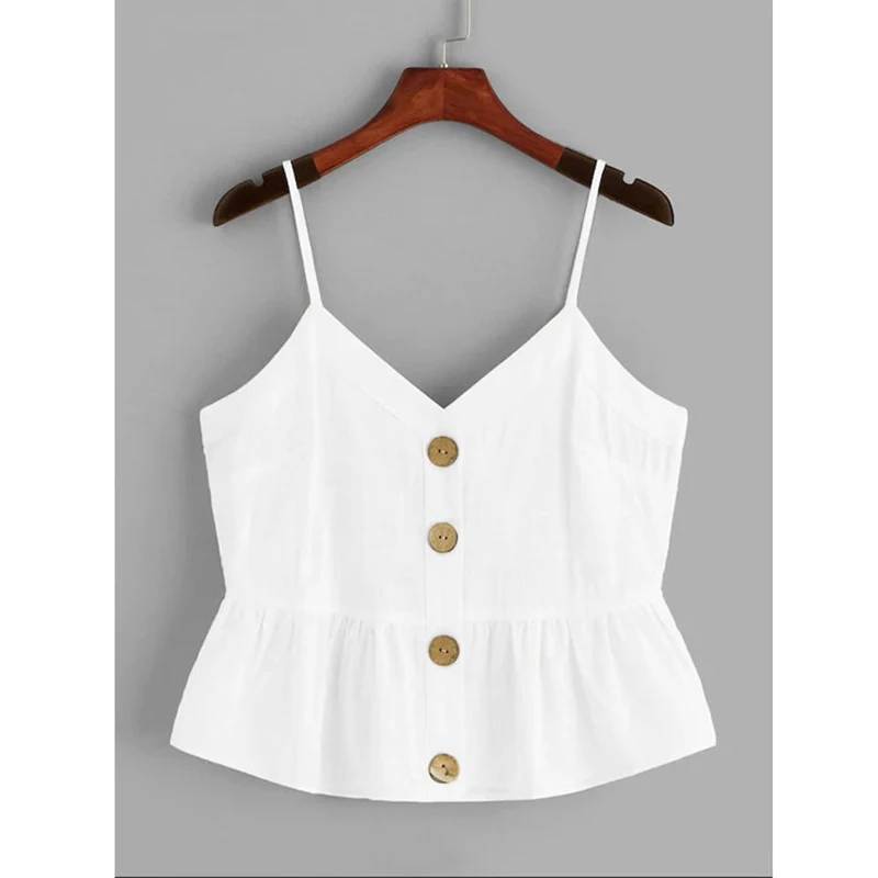 2019 Summer Top Sleeveless Camis Womens Clothing White Top V-Neck Female Tank Top Streetwear Tanks Button Front Ruffle Hem Camis
2019 Summer Top Sleeveless Camis Womens Clothing White Top V-Neck Female Tank Top Streetwear Tanks Button Front Ruffle Hem Camis