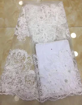 Free shipping (5yards/pc) high quality African wedding lace embroidered French lace fabric in white with beads for dress FZZ003
Free shipping (5yards/pc) high quality African wedding lace embroidered French lace fabric in white with beads for dress FZZ003