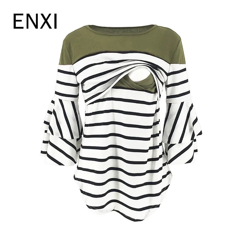 ENXI 2019 Maternity Clothes Stripe Split Joint Horn Sleeve Tops Lactation T-shirt Breastfeeding Clothes
ENXI 2019 Maternity Clothes Stripe Split Joint Horn Sleeve Tops Lactation T-shirt Breastfeeding Clothes