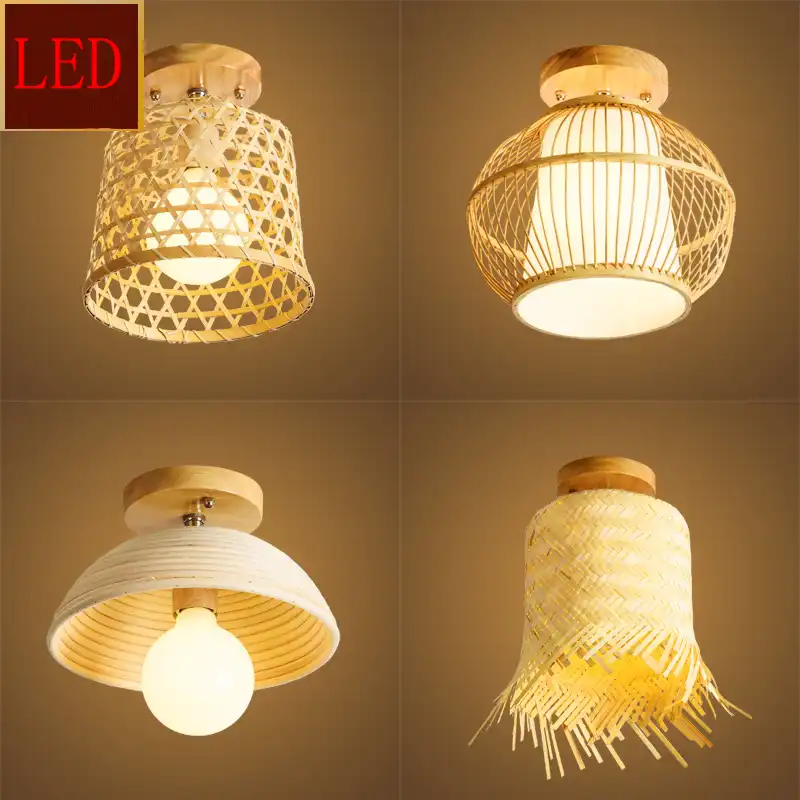 Modern Rattan Led Dome Ceiling Lights Living Room Kitchen