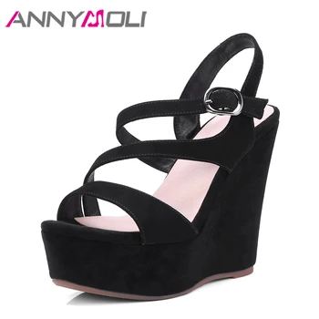 ANNYMOLI Genuine Leather Gladiator Sandals Women Platform High Heels Summer Shoes Buckle Wedges Sandals Black 2018 Size 34-39
ANNYMOLI Genuine Leather Gladiator Sandals Women Platform High Heels Summer Shoes Buckle Wedges Sandals Black 2018 Size 34-39